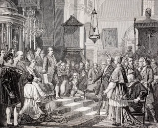 Giuramento dei deputati durante la sessione di apertura delle Cortes di Cadice, Spagna, 1810, da 